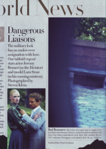 Vogue Dangerous Liaisons Lara Stone Jeremy Renner Steven Klein