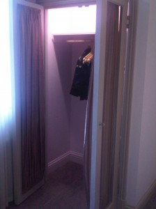 Closet at myhotel Chelsea pink lights