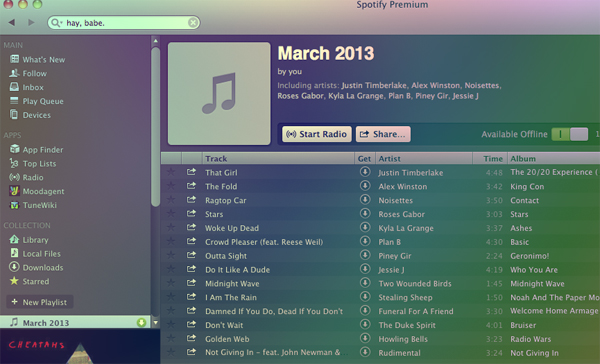 spotify playlist march 2013