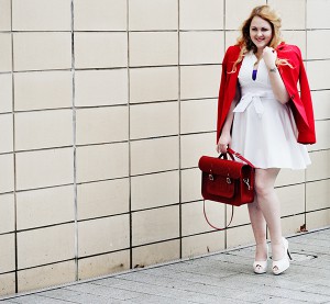 red and white outfit post