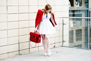 red and white outfit post